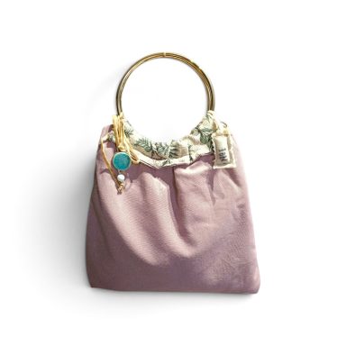 bolos de tela pequeño con aros de metal tonos malva